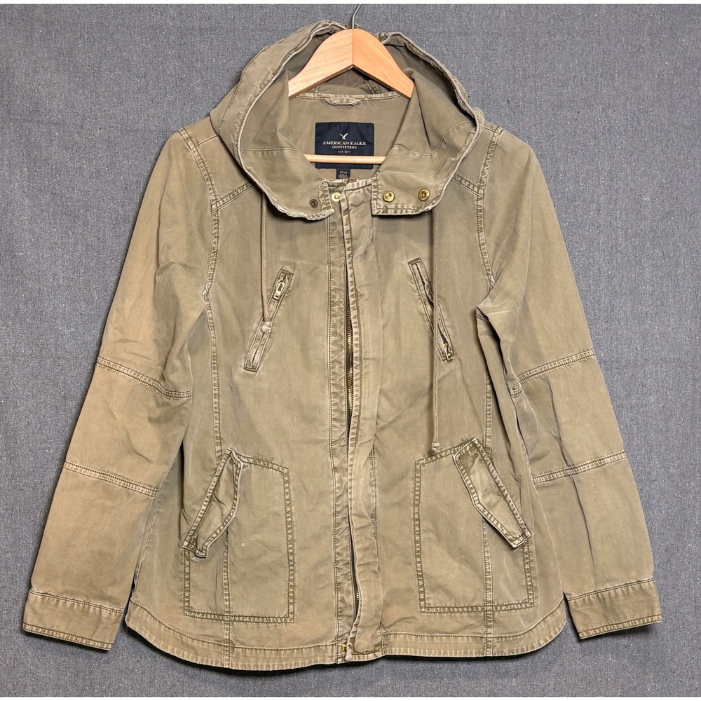 American Eagle Outfitters Womens Utility Jacket Olive Green Hooded Field Coat M
